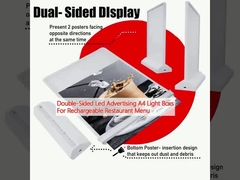 กล่องแสง LED แจ้งแพร่ A4 ด้านสอง สําหรับเมนูร้านอาหารแบบชาร์จใหม่